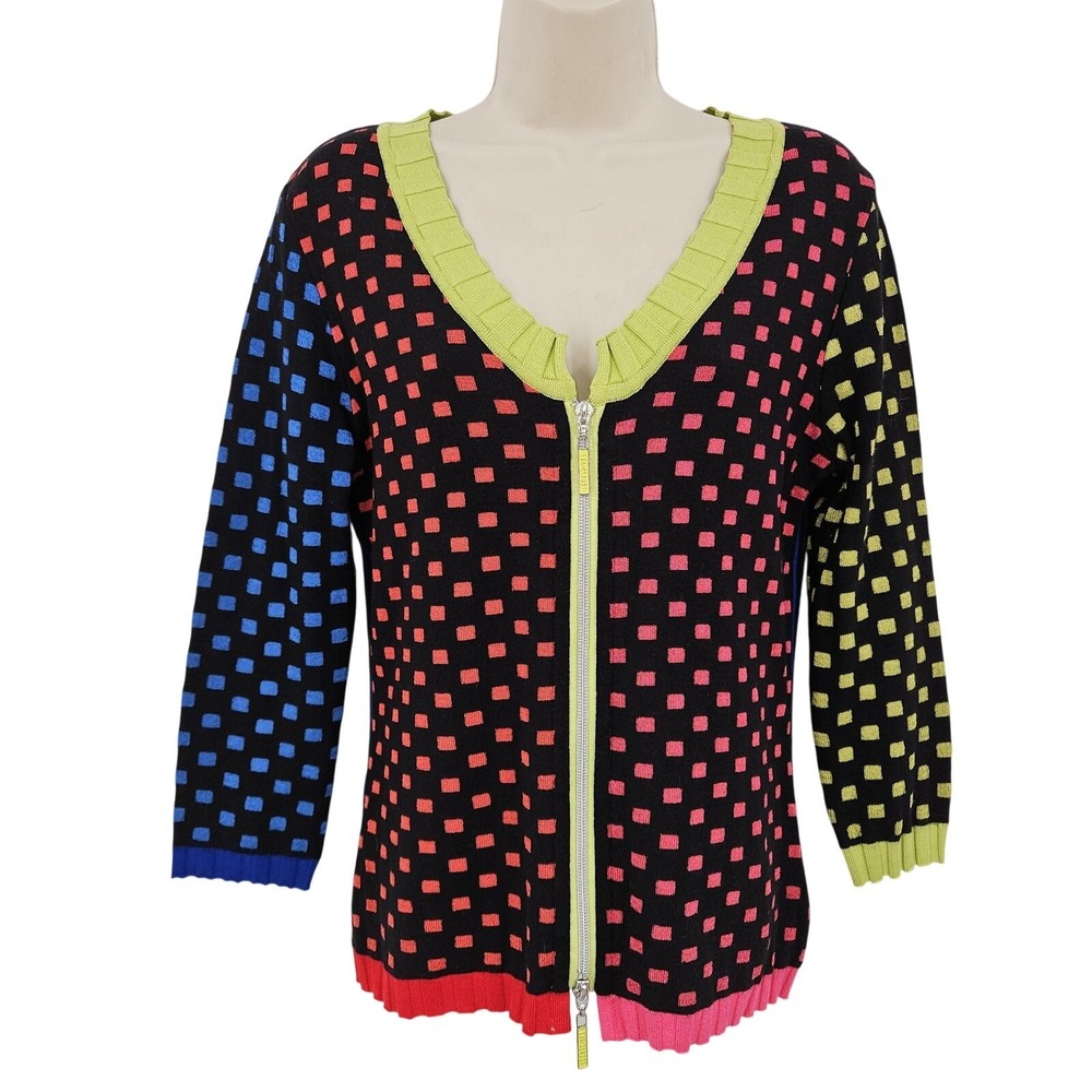 Eva & Claudi Cardigan Sweater Women M Artsy Geometric Zip Fun Dopamine‎ Trendy